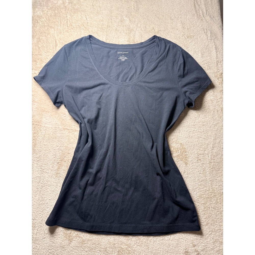 Banana Republic Black Scoop Neck Short Sleeve Cotton Tee M Basics Everyday - Picture 1 of 3